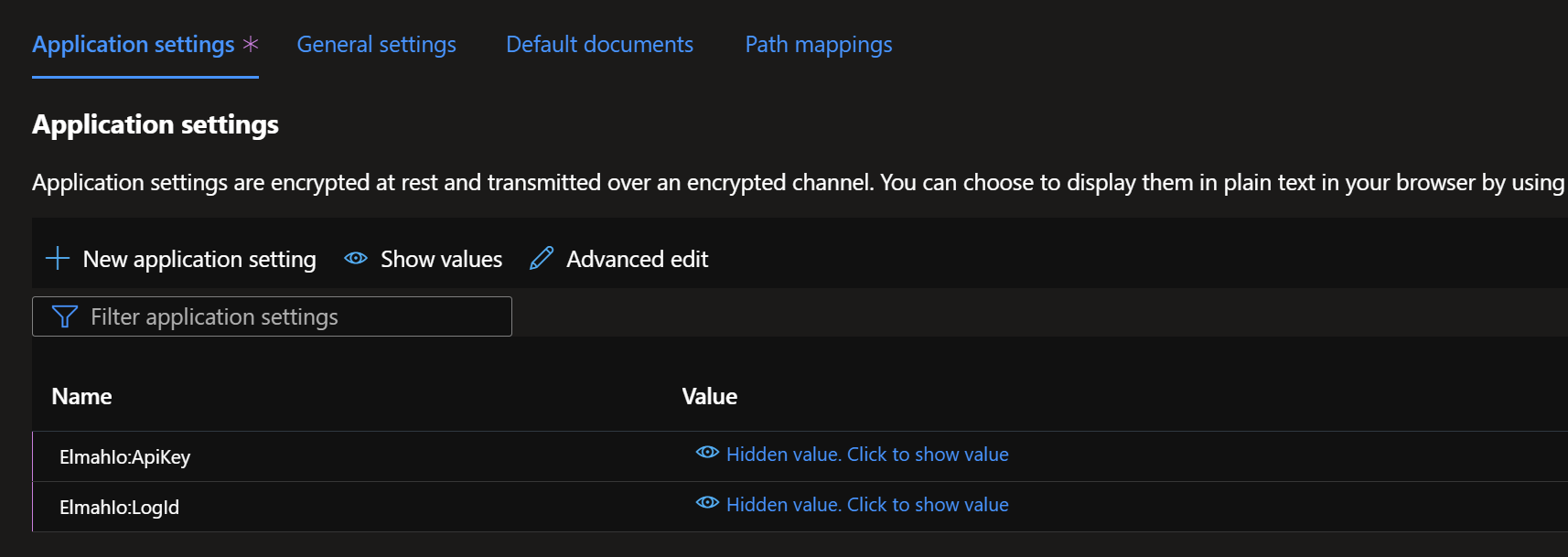 Azure Application settings