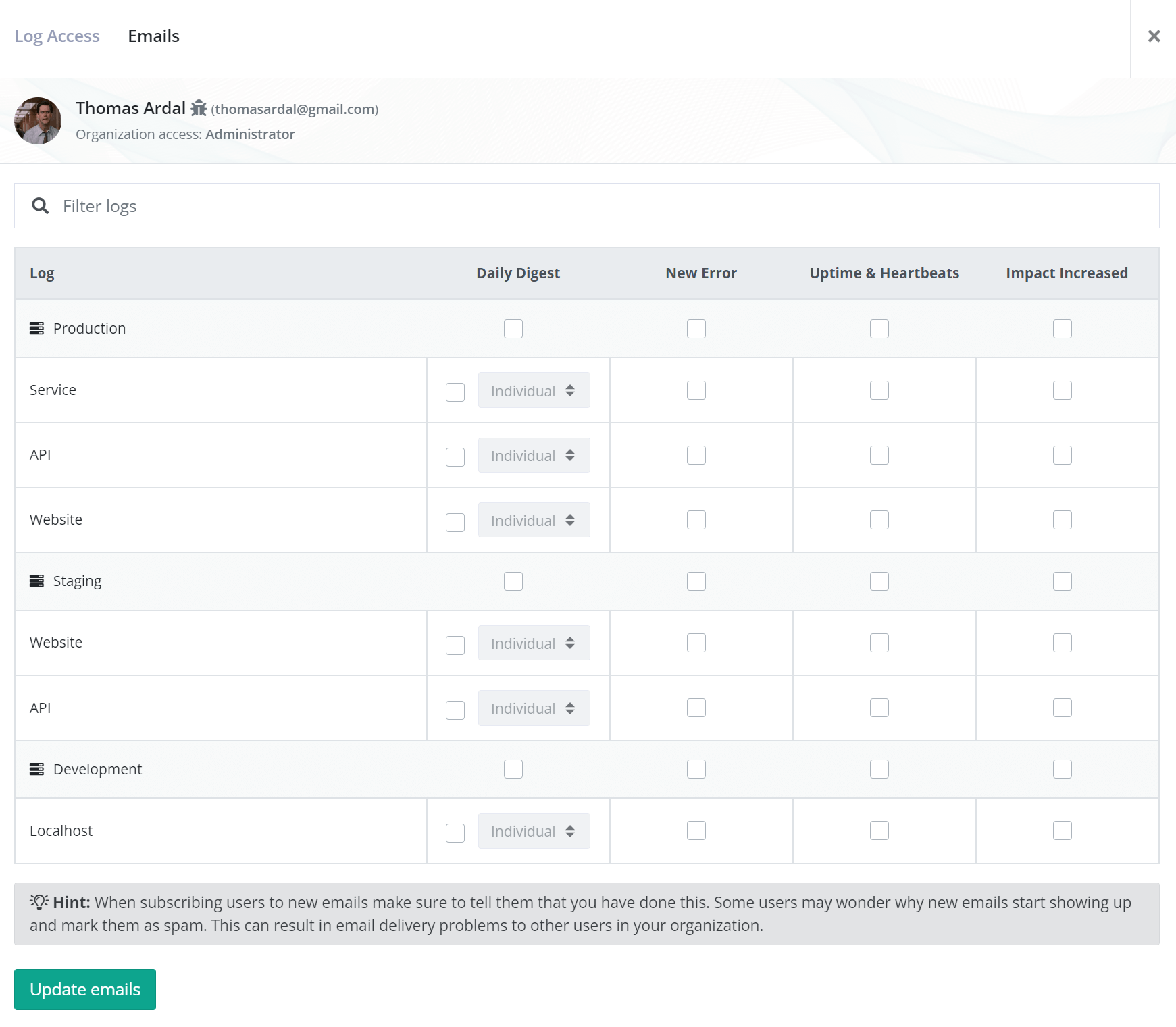 Manage email access