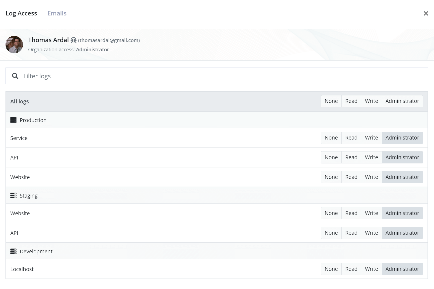 Manage log(s) access